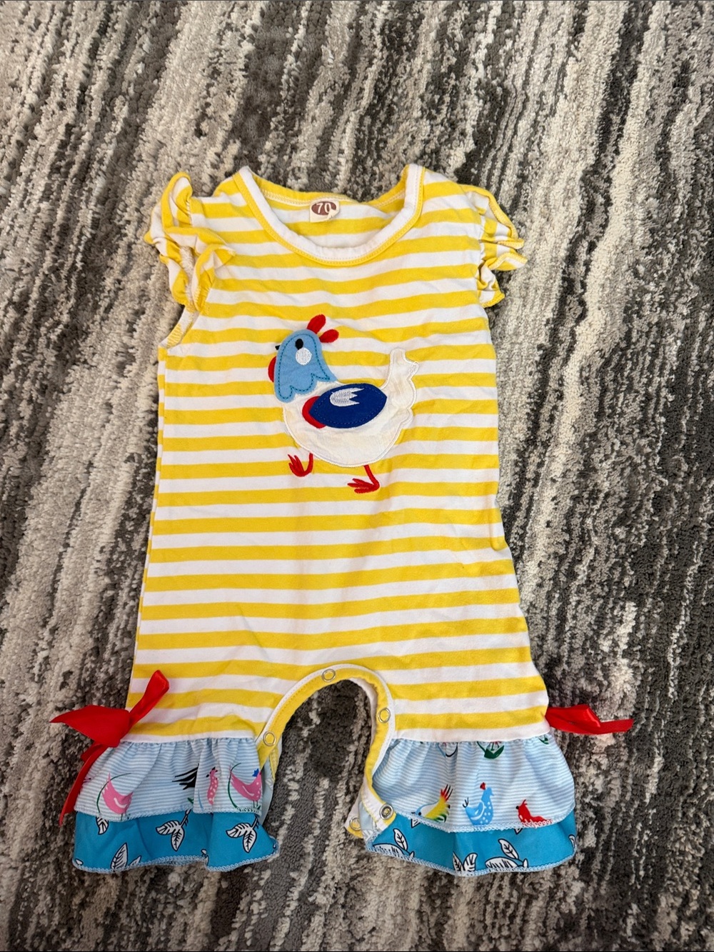 Yellow Stripe Chick-Embroidered Kids One-Piece